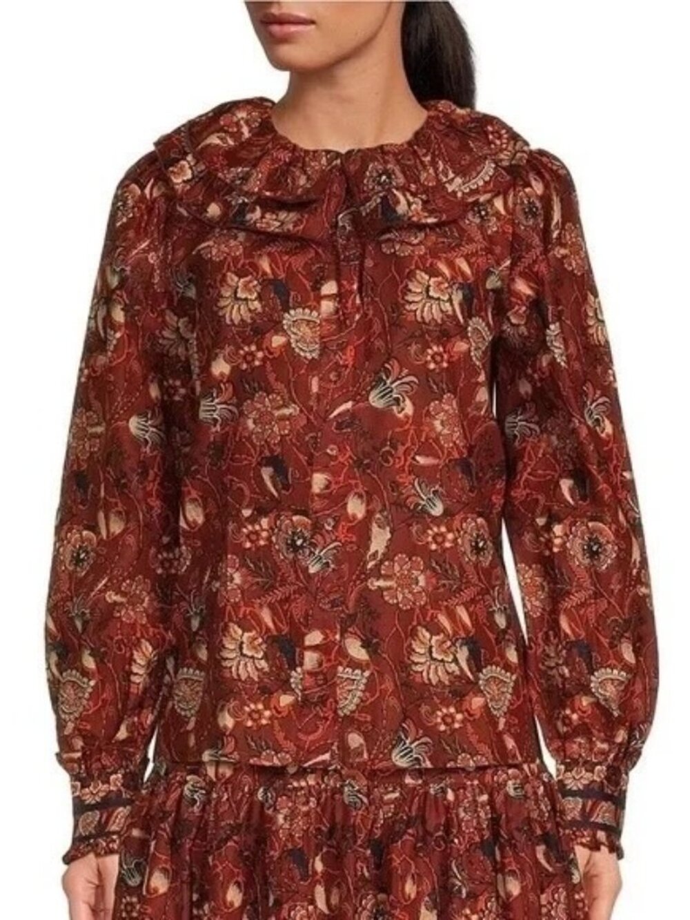 A Loves A Boho Victorian Ruffle Neck Platter Collar Floral Blouse Size XL - Picture 2 of 16